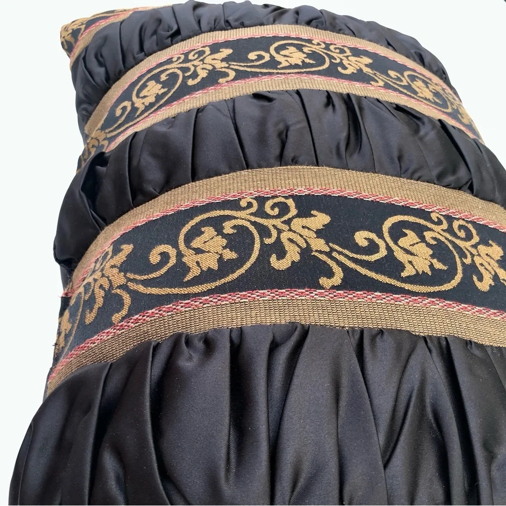 Jeffrey Fabrics Ruched Black Pillow Damask